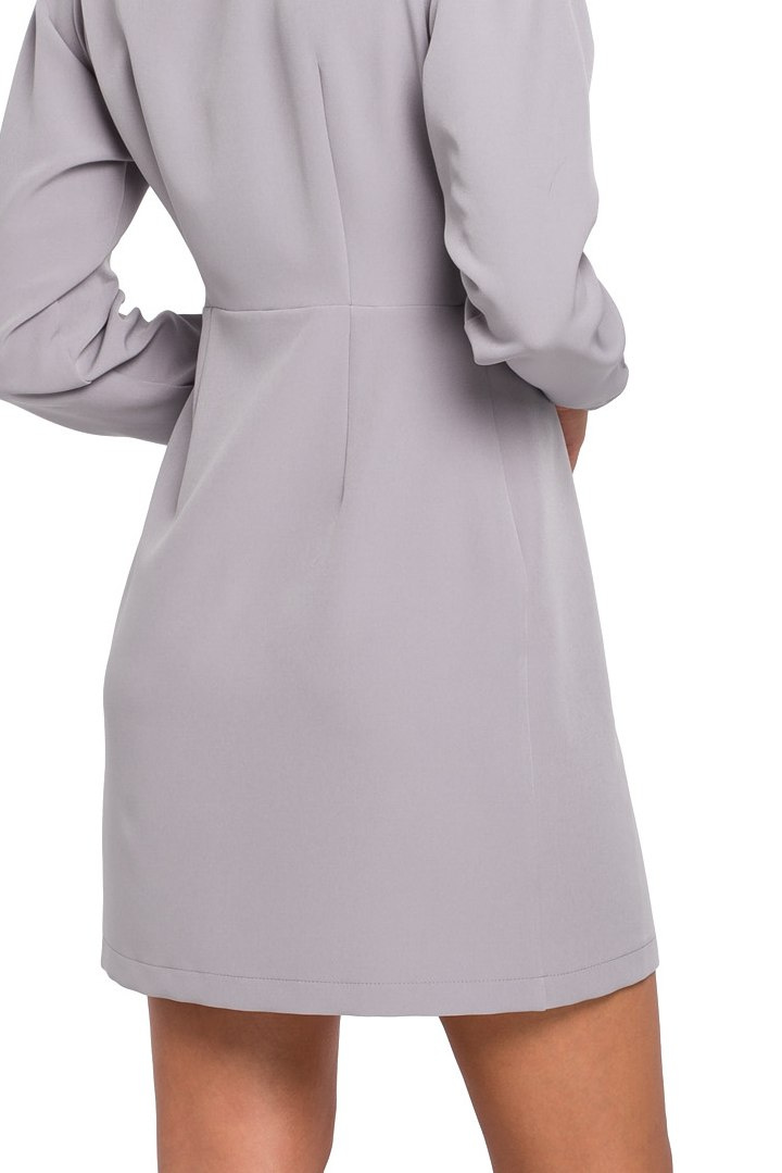 Sukienka kopertowa mini dopasowana na zakładkę szara K034 Sukienka kopertowa mini dopasowana na zakładkę szara K034