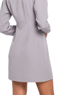 Sukienka kopertowa mini dopasowana z długim rękawem szara K034