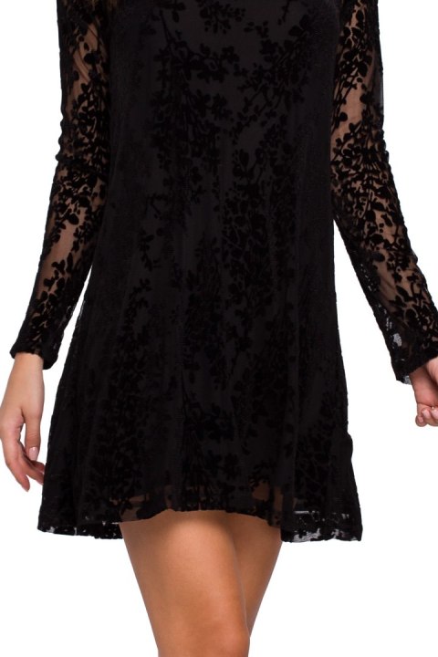 Elegancka sukienka koronkowa mini rozkloszowana fason A czarna K023 Elegancka sukienka koronkowa mini rozkloszowana fason A czarna K023