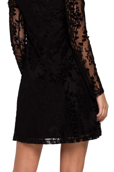 Elegancka sukienka koronkowa mini rozkloszowana fason A czarna K023 Elegancka sukienka koronkowa mini rozkloszowana fason A czarna K023