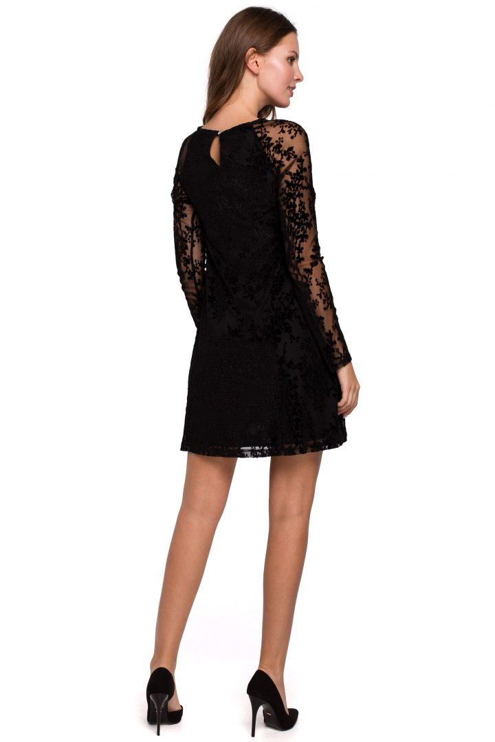 Elegancka sukienka koronkowa mini rozkloszowana fason A czarna K023 Elegancka sukienka koronkowa mini rozkloszowana fason A czarna K023