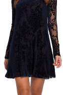 Elegancka sukienka koronkowa mini rozkloszowana fason A granatowa K023