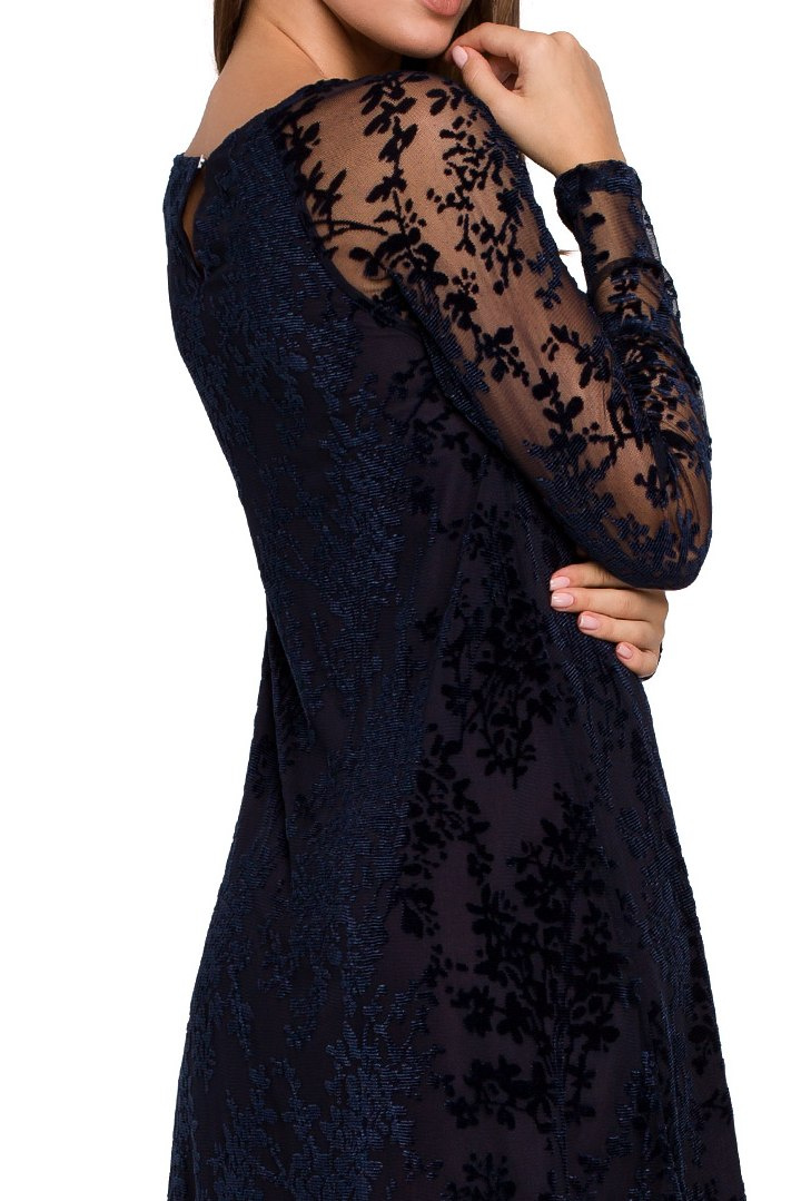Elegancka sukienka koronkowa mini rozkloszowana fason A granatowa K023