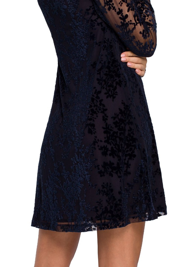 Elegancka sukienka koronkowa mini rozkloszowana fason A granatowa K023 Elegancka sukienka koronkowa mini rozkloszowana fason A granatowa K023