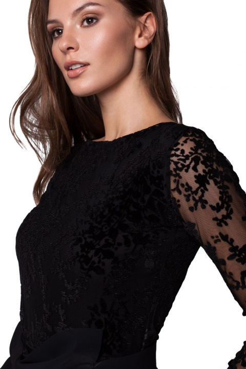 Elegancka bluzka damska koronkowa dopasowana długi rękaw czarna K024 Elegancka bluzka damska koronkowa dopasowana długi rękaw czarna K024