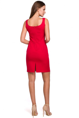 Sukienka dopasowana mini z dekoltem karo bez rękawów czerwona K022