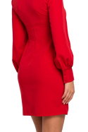 Zmysłowa sukienka mini dekolt V długi bufiasty rękaw czerwona K027