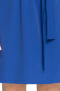 Sukienka mini odcinana w pasie wiązana zpaskiem chabrowa S029