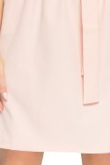 Sukienka mini odcinana w pasie wiązana zpaskiem pudrowa S029