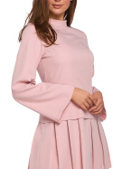 Sukienka mini z kontrafałdami stójka rozkloszowany rękaw różowa K021