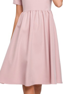 Sukienka rozkloszowana midi z krótkim rękawem i stójką liliowa K028