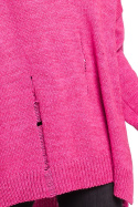 Sweter damski luźny oversize z dziurami i dekoltem V różowy BK028