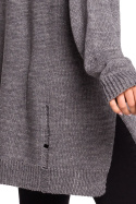 Sweter damski luźny oversize z dziurami i dekoltem V szary BK028