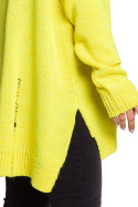 Sweter damski luźny oversize z dziurami i dekoltem V żółty BK028