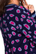 Sweter damski w lamparcie cętki ze ściągaczem granatowy m1 BK029