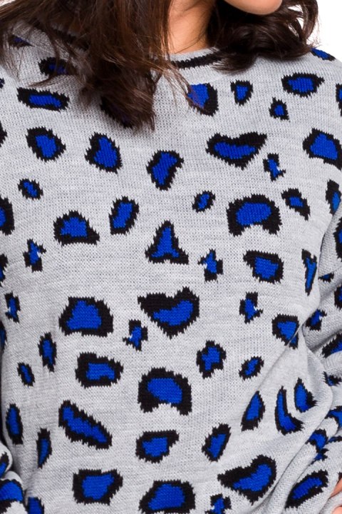 Sweter damski w lamparcie cętki ze ściągaczem szary m3 BK029 Sweter damski w lamparcie cętki ze ściągaczem szary m3 BK029