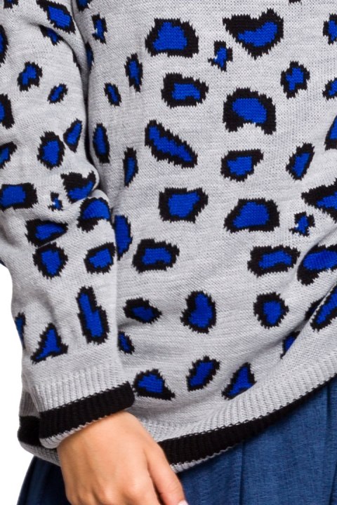 Sweter damski w lamparcie cętki ze ściągaczem szary m3 BK029 Sweter damski w lamparcie cętki ze ściągaczem szary m3 BK029
