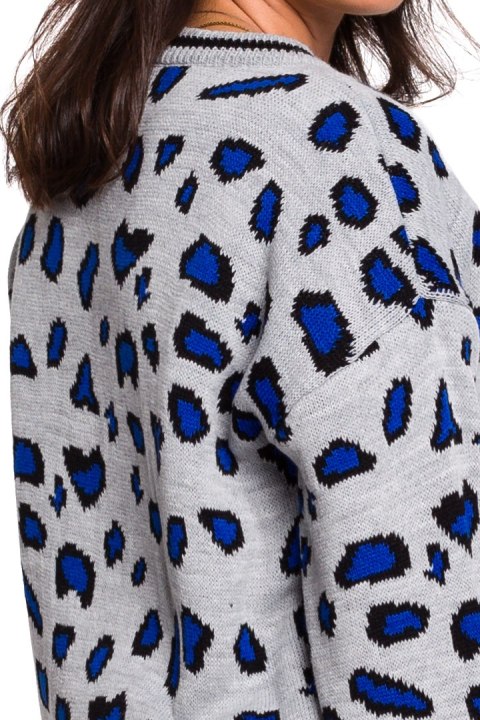 Sweter damski w lamparcie cętki ze ściągaczem szary m3 BK029 Sweter damski w lamparcie cętki ze ściągaczem szary m3 BK029