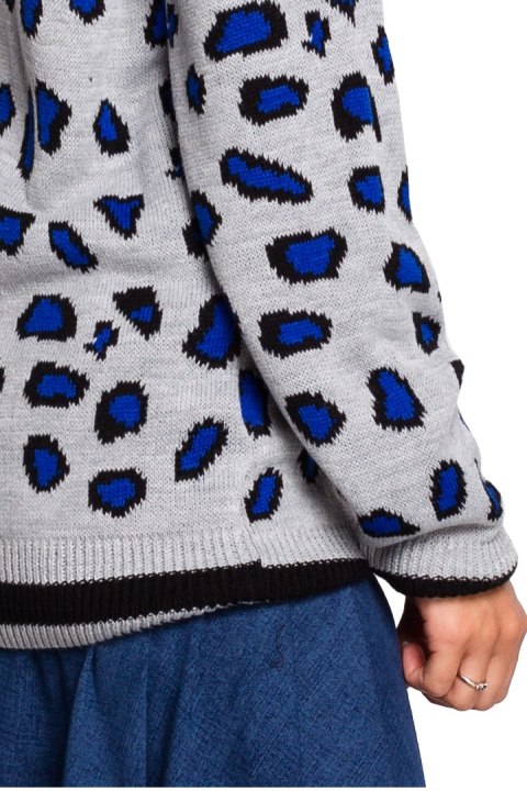 Sweter damski w lamparcie cętki ze ściągaczem szary m3 BK029 Sweter damski w lamparcie cętki ze ściągaczem szary m3 BK029