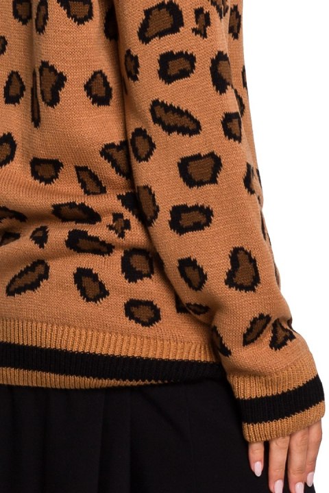 Sweter damski w lamparcie cętki ze ściągaczem brązowy m4 BK029 Sweter damski w lamparcie cętki ze ściągaczem brązowy m4 BK029