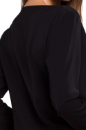 Bluzka damska kopertowa z długim rękawem dekolt V czarna K037