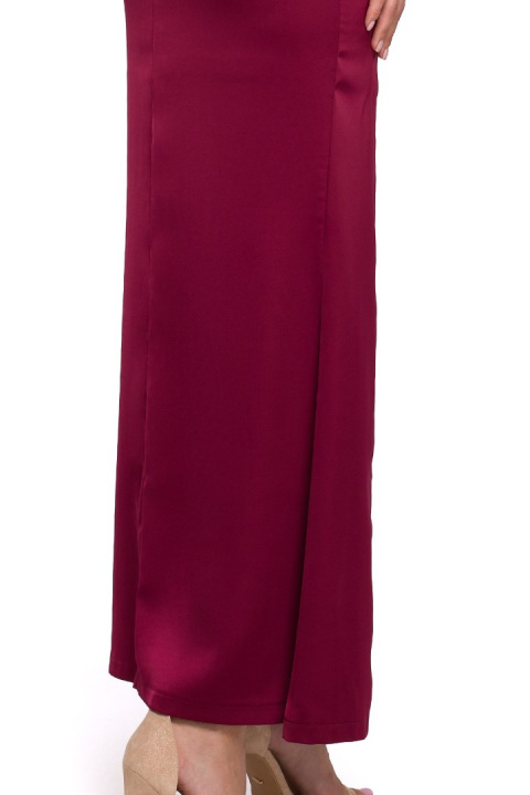 Elegancka sukienka maxi dopasowana z rozcięciem bez rękawów bordowa K042 Elegancka sukienka maxi dopasowana z rozcięciem bez rękawów bordowa K042