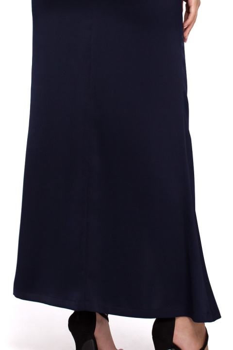 Elegancka sukienka maxi dopasowana z rozcięciem bez rękawów granatowa K042 Elegancka sukienka maxi dopasowana z rozcięciem bez rękawów granatowa K042