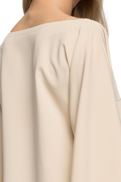Sukienka kimono z szerokimi nietoperzowymi rękawami beżowa S055 Sukienka kimono z szerokimi nietoperzowymi rękawami beżowa S055