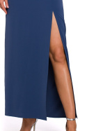 Sukienka maxi na ramiączkach z rozcięciem na nodze niebieska me485