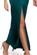 Elegancka sukienka maxi dopasowana z rozcięciem bez rękawów zielona K042