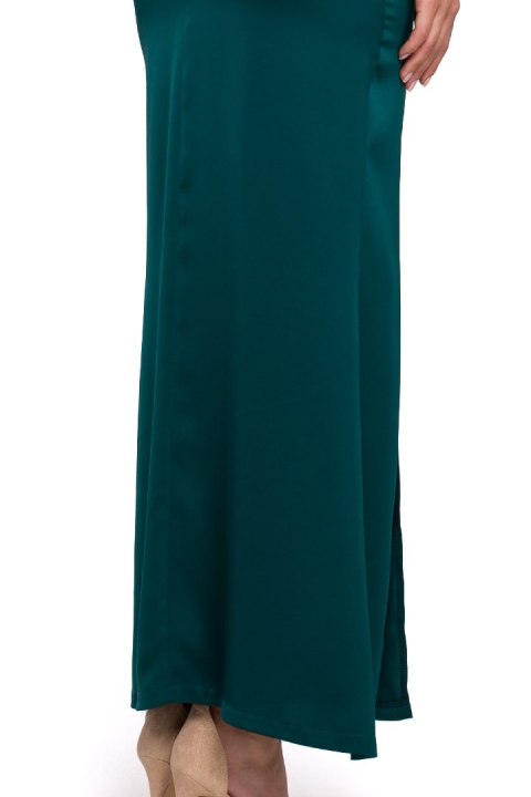 Elegancka sukienka maxi dopasowana z rozcięciem bez rękawów zielona K042 Elegancka sukienka maxi dopasowana z rozcięciem bez rękawów zielona K042