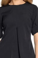 Gładka bluzka damska trapezowa z kontrafałdą czarna S097