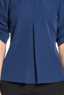 Gładka bluzka damska trapezowa z kontrafałdą granatowa S097