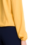 Bluzka damska luźna z żabotem i dekoltem V długi rękaw żółta S104