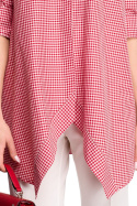 Luźna koszula damska w kratę zapinana krótki rękaw czerwona S106
