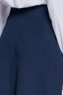 Elegancka spódnica rozkloszowana z przeszyciami midi granatowa S085