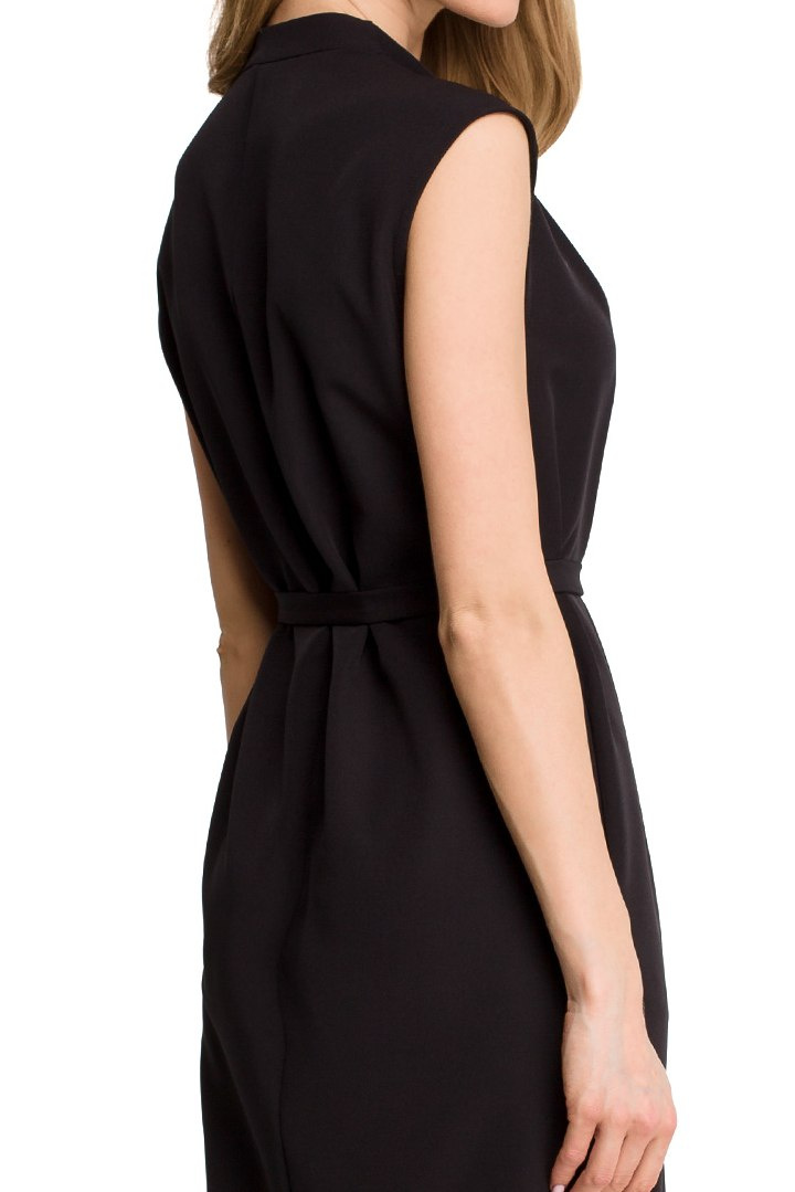 Sukienka szmizjerka midi z paskiem bez rękawów dekolt V czarna S102