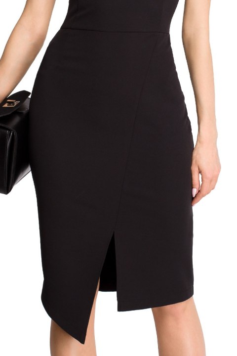 Elegancka sukienka dopasowana bez rękawów z rozcięciem czarna S105 Elegancka sukienka dopasowana bez rękawów z rozcięciem czarna S105