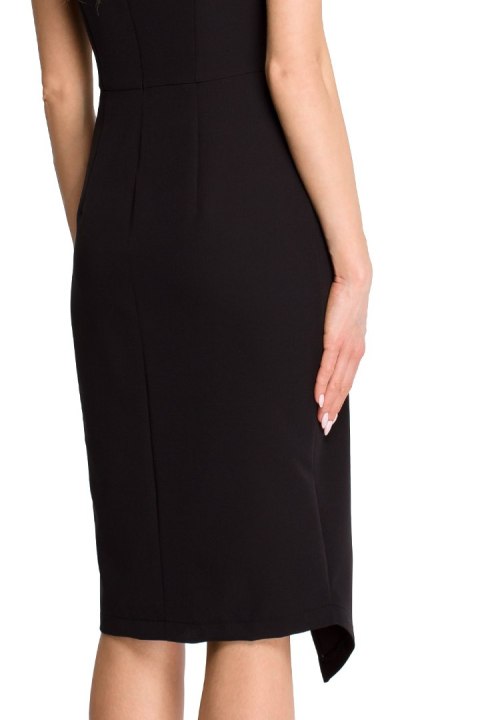 Elegancka sukienka dopasowana bez rękawów z rozcięciem czarna S105 Elegancka sukienka dopasowana bez rękawów z rozcięciem czarna S105