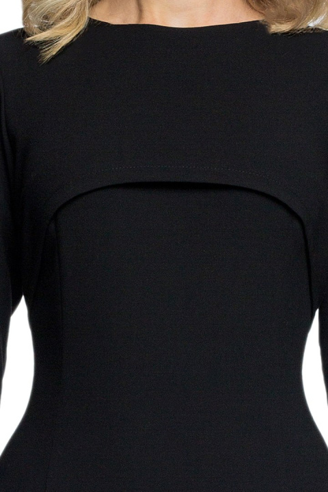 Elegancka sukienka ołówkowa midi z bolerkiem gładka czarna S075 Elegancka sukienka ołówkowa midi z bolerkiem gładka czarna S075
