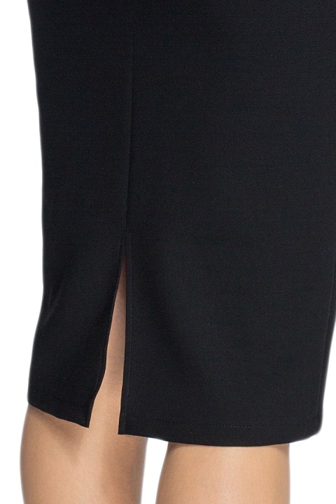 Elegancka sukienka ołówkowa midi z bolerkiem gładka czarna S075 Elegancka sukienka ołówkowa midi z bolerkiem gładka czarna S075