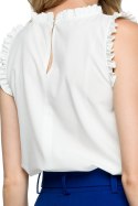 Gładka bluzka damska z falbankami bez rękawów prosta ecru S132