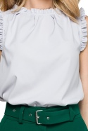 Gładka bluzka damska z falbankami bez rękawów prosta szara S132