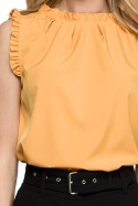 Gładka bluzka damska z falbankami bez rękawów prosta żółta S132