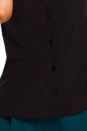 Bluzka damska bez rękawów zapinana na guziki gładka czarna S172