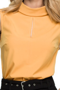 Prosta bluzka damska bez rękawów ze stójką i pęknięciem żółta S123