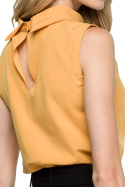Prosta bluzka damska bez rękawów ze stójką i pęknięciem żółta S123