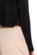 Bluzka damska koszulowa luźna ze stójką długi rękaw czarna S144