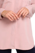 Bluzka damska koszulowa luźna ze stójką długi rękaw pudrowa S144