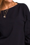 Bluzka damska z długim bufiastym rękawem luźna dzianina atramentowa S176